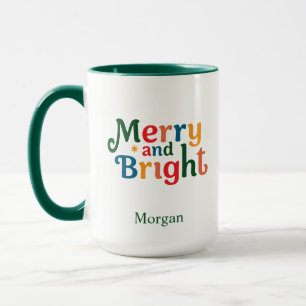 クリスマスのカラフル merry and bright 名前入り マグカップ