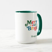 クリスマスのカラフル merry and bright 名前入り マグカップ (正面右)