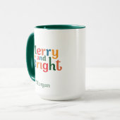 クリスマスのカラフル merry and bright 名前入り マグカップ (正面左)