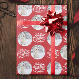 クリスマスのカリグラフィーラウンドフォト レッド ラッピングペーパー