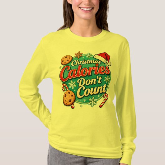 クリスマスのカロリーはカウントされない 面白いサンタクロース Tシャツ (正面)