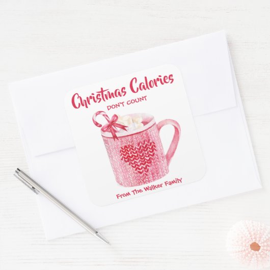 クリスマスのカロリーは熱いココアを数えません スクエアシール (封筒)