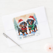 クリスマスのカワイイダックスフンドの子犬2匹 スクエアシール (封筒)