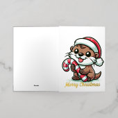 クリスマスのカワウソの漫画 箔グリーティングカード (外側レイダウン)