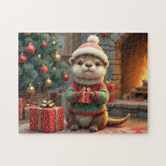 クリスマスのカワウソ ジグソーパズル (横)