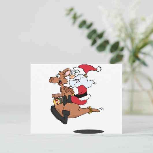 クリスマスのカンガルーに乗るオーストラリアのサンタ シーズンポストカード (スタンド正面)
