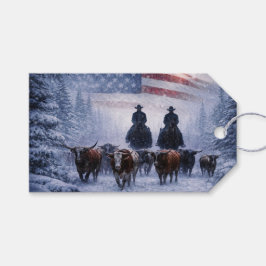 クリスマスのカントリーウエスタンカウボーイアメリカ国旗 ギフトタグ