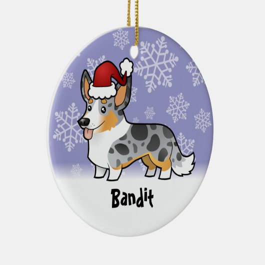 クリスマスのカーディガンのウェルシュコーギー(ペットネームを加えて下さい) セラミックオーナメント (右)