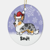 クリスマスのカーディガンのウェルシュコーギー(ペットネームを加えて下さい) セラミックオーナメント (左)