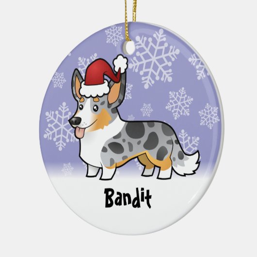 クリスマスのカーディガンのウェルシュコーギー(ペットネームを加えて下さい) セラミックオーナメント (左)