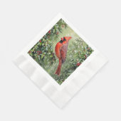クリスマスのカーディナルとホリの葉 縁ありランチョンナプキン (角)