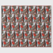 クリスマスのカーディナルと冬の帽子 ラッピングペーパー (フラット)