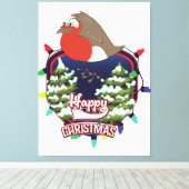 クリスマスのカートゥーンロビンのロゴ キャンバスプリント (インサイチュ (ウッドフロア))
