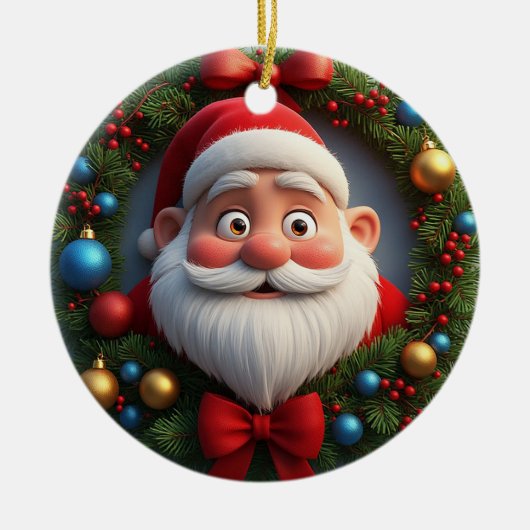 🎄 クリスマスのカートゥーン サンタクロース セラミックオーナメント (正面)