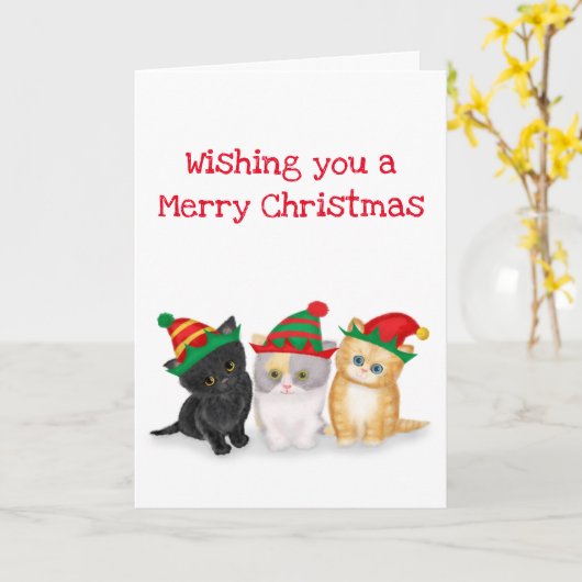 クリスマスのカードを楽しんでほしい可愛い子猫 カード (黄色い花)