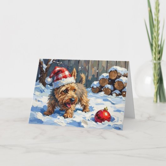 クリスマスのカーン・テリアの犬の掘削T カード (正面)