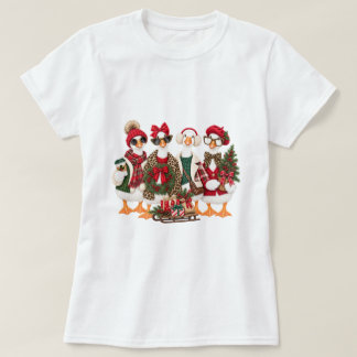 クリスマスのガチョウ部隊の服装 可愛い冬のガチョウ Tシャツ