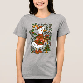 クリスマスのガチョウ かわいい 冬の休日 フローラル トライブレンドTシャツ
