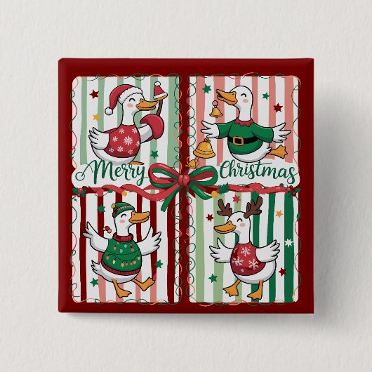クリスマスのガチョウ 面白い 祝日 動物 トナカイ アヒル 缶バッジ (正面)