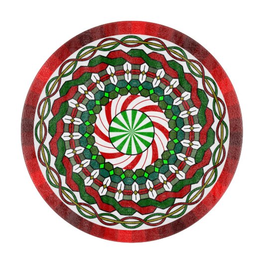 クリスマスのガラスまな板の色 カッティングボード (正面)