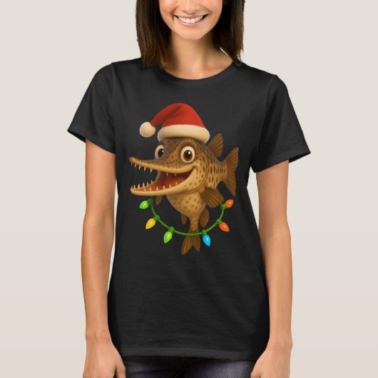 クリスマスのガー魚 Tシャツ (正面)