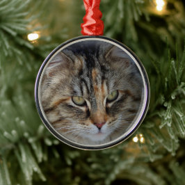 クリスマスのキジトラ猫の肖像オーナメント メタルオーナメント
