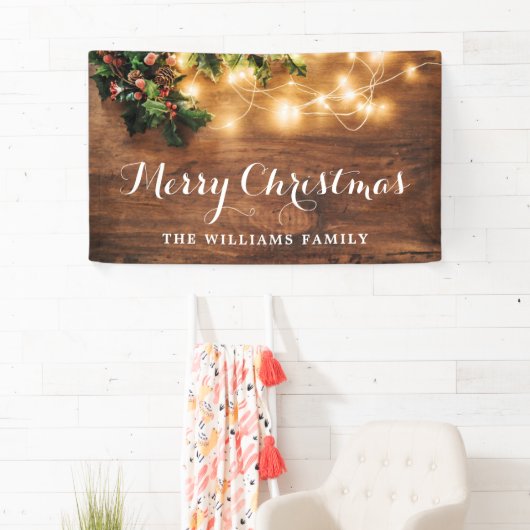 クリスマスのキスミステルトーの木の枝 ラスティックウッド メリークリスマス 横断幕 (インサイチュ)