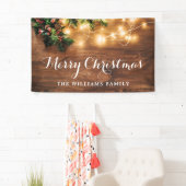 クリスマスのキスミステルートの木の枝 ラスティック ウッド メリー クリスマス 横断幕 (インサイチュ)