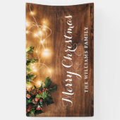 クリスマスのキスミステルートの木の枝 ラスティック ウッド メリー クリスマス 横断幕 (縦)