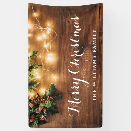クリスマスのキスミステルートの木の枝 ラスティック ウッド メリー クリスマス 横断幕 (縦)