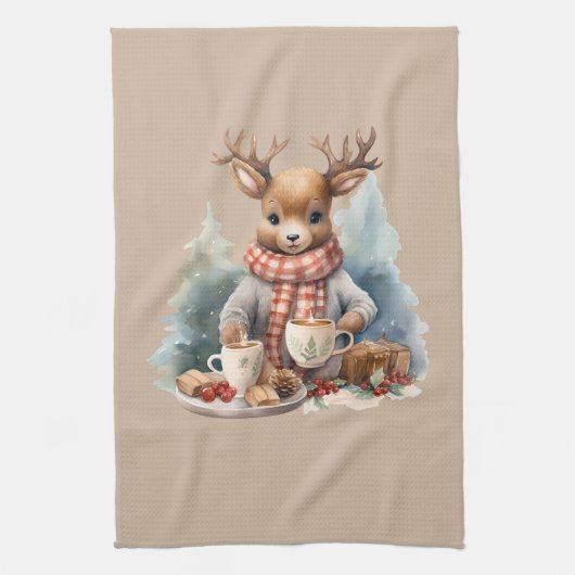 クリスマスのキッチンタオルシカイラストレーション キッチンタオル (縦)