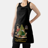 クリスマスのキツネとネコのツリー飾り付け エプロン (インサイチュ)