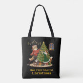 クリスマスのキツネとネコのツリー飾り付け トートバッグ (裏面)
