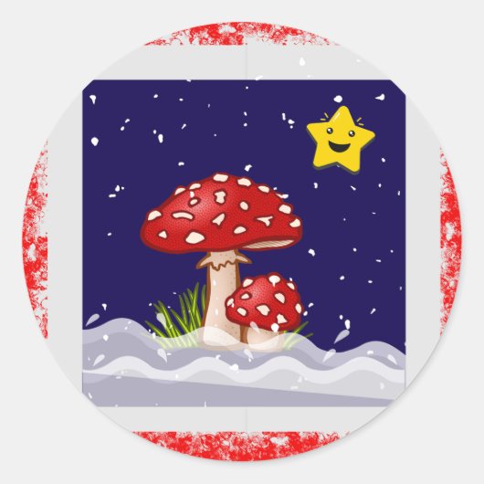 クリスマスのキノコデザイン ラウンドシール (正面)