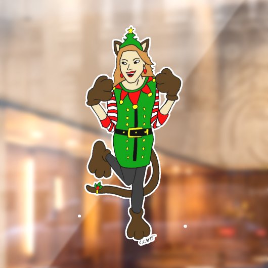 クリスマスのキャットガールボタン ウィンドウサイン (シート2)