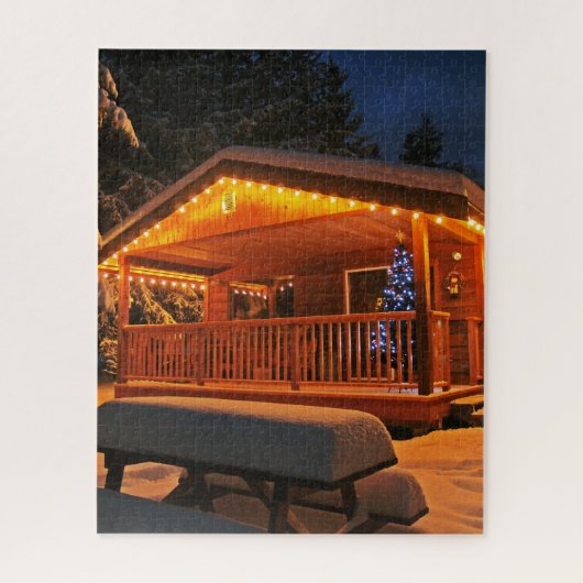 クリスマスのキャビン雪の夜ジグソーパズル ジグソーパズル (縦)