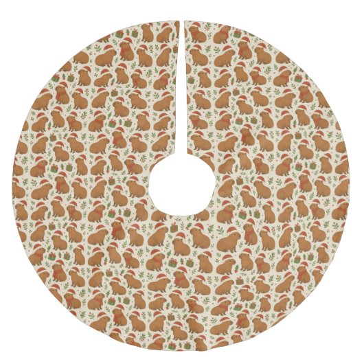 クリスマスのキャピバラ ブラッシュドポリエステルツリースカート (正面)