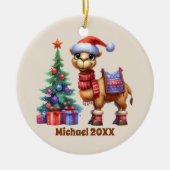 クリスマスのキャメルに名前と年とメッセージを追加 セラミックオーナメント (正面)