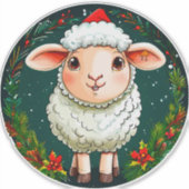 クリスマスのキャラクター羊 シール (正面)