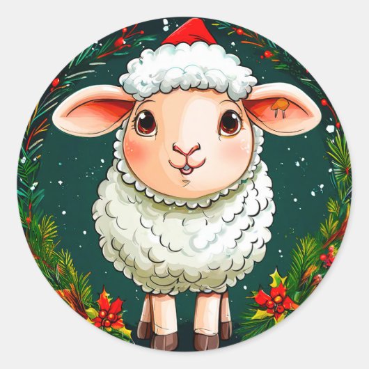 クリスマスのキャラクター羊 ラウンドシール (正面)