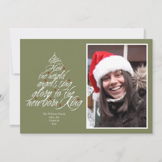 クリスマスのキャロルの歌詞の木の写真の緑 シーズンカード (正面)