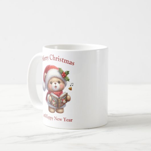 クリスマスのキャロルを歌うかわいいテディベア コーヒーマグカップ (正面左)