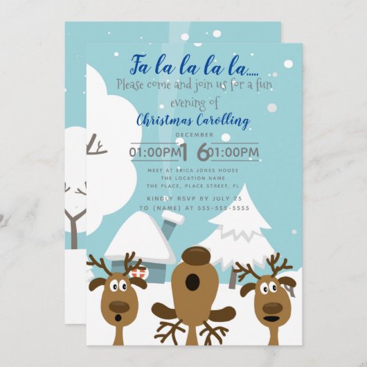 クリスマスのキャロルを歌う募金活動のイベントのパーティー 招待状 (正面/裏面)
