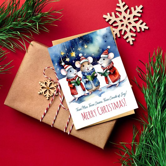 クリスマスのキャロルネズミは水色かわいい ポストカード