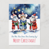 クリスマスのキャロルネズミは水色かわいい ポストカード (正面)