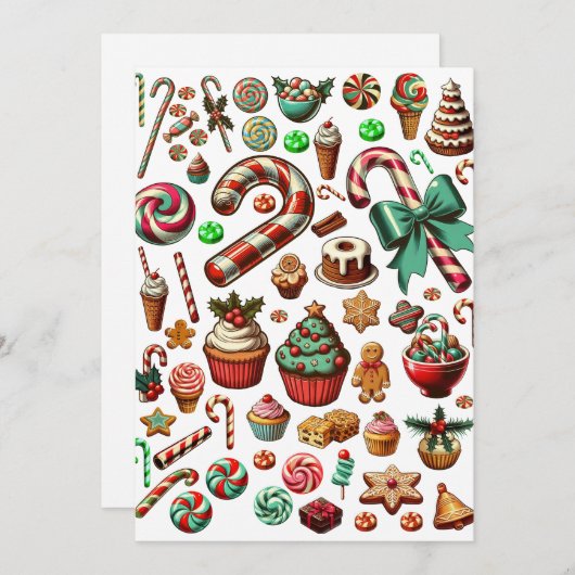 クリスマスのキャンディとスイートトリートのクリップアート シーズンカード (正面/裏面)