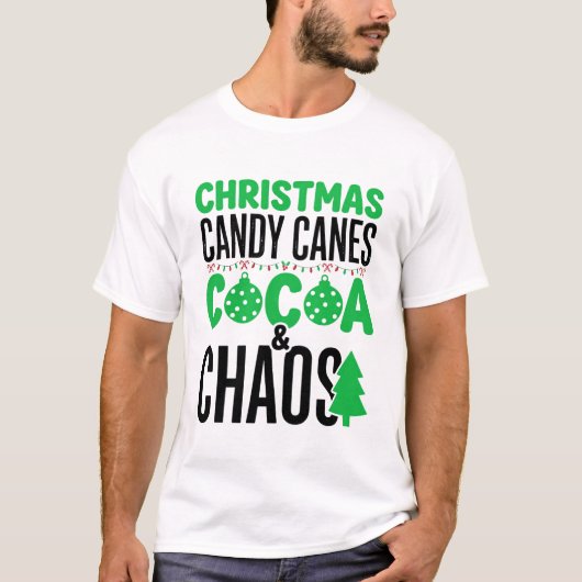 クリスマスのキャンディケイン ココアカオス デザイン Tシャツ (正面)