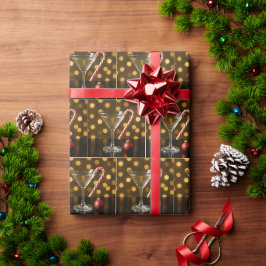 クリスマスのキャンディケーンがマティーニグラスに引っ掛かった ラッピングペーパー