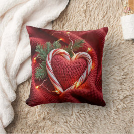 クリスマスのキャンディーキャン・ハート・ウィズ・ライト クッション