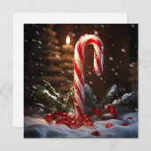 クリスマスのキャンディーケーンのホリデーグリーティングカード シーズンカード (正面/裏面)